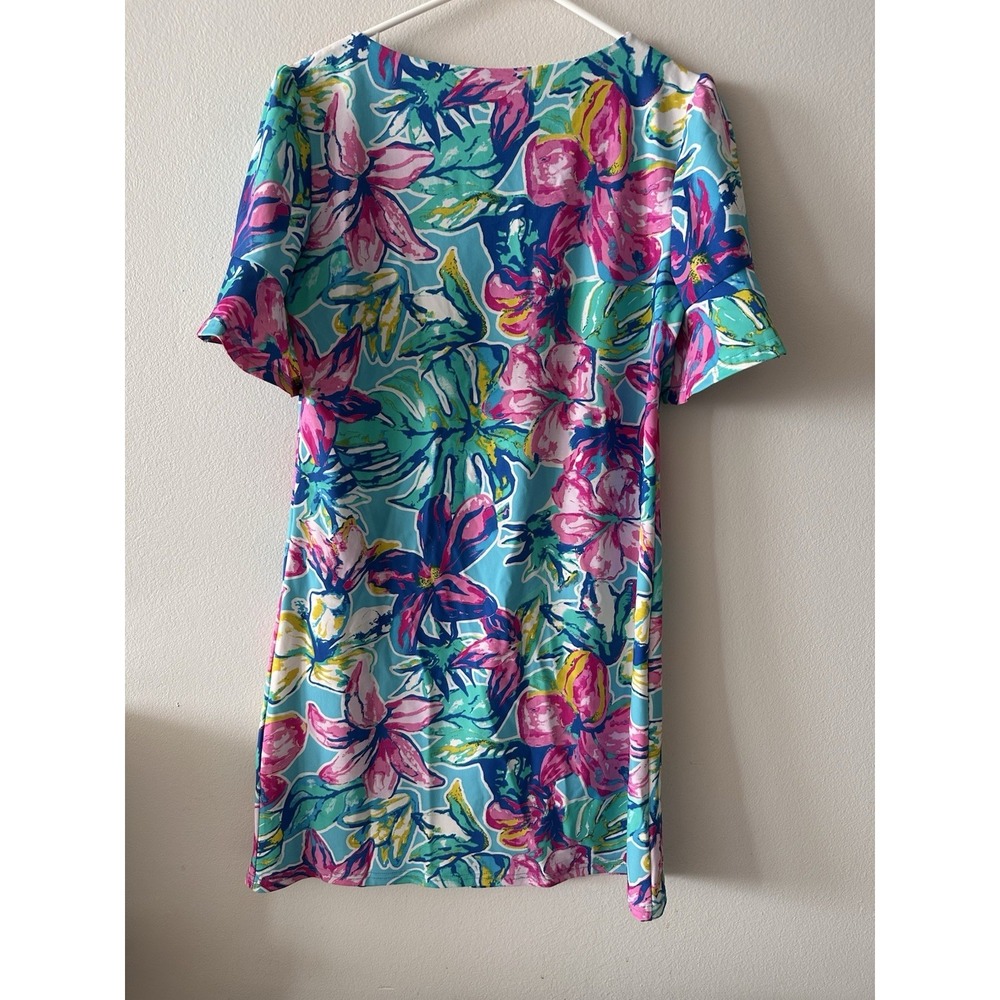 Aryeh Shift Dress Womens M Blue Pink Floral Preppy Resort Bright Colors Beach - Picture 3 of 10